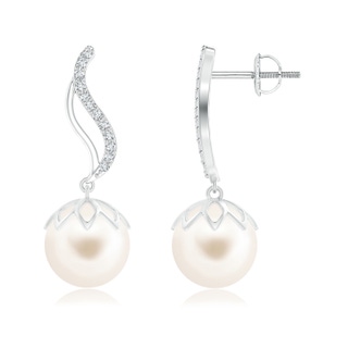 10mm AAA Freshwater Cultured Pearl Flame Earrings with Diamonds in White Gold