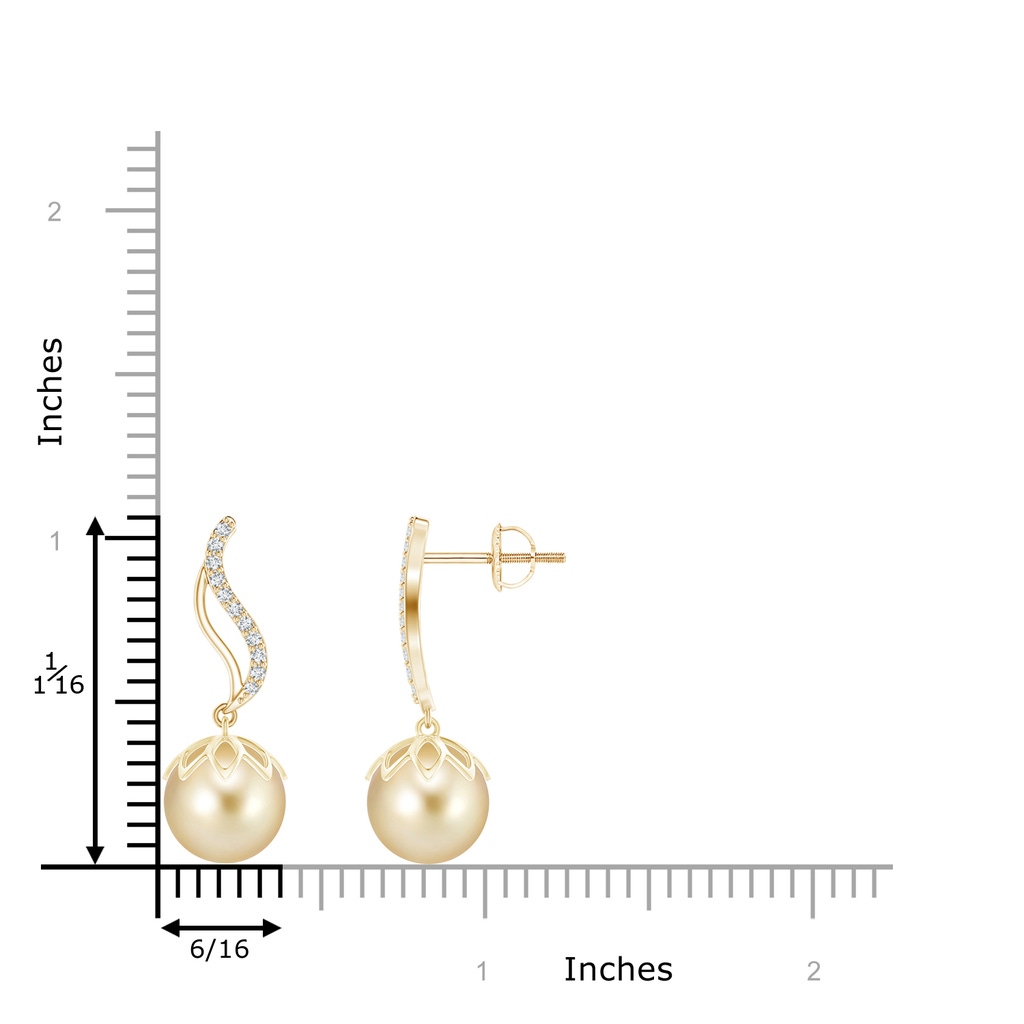 9mm AAAA Golden South Sea Cultured Pearl Flame Earrings with Diamonds in Yellow Gold Product Image