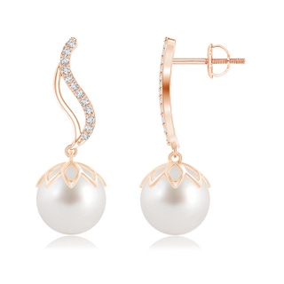 10mm AAA South Sea Cultured Pearl Flame Earrings with Diamonds in Rose Gold