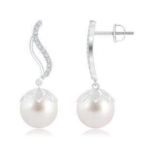 10mm AAA South Sea Cultured Pearl Flame Earrings with Diamonds in White Gold