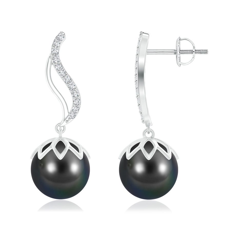 10mm AA Tahitian Pearl Flame Earrings with Diamonds in White Gold 