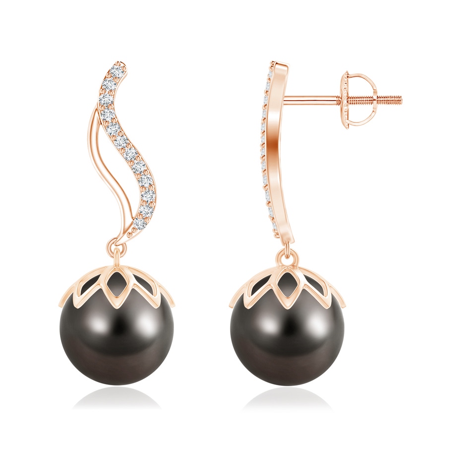 10mm AAA Tahitian Pearl Flame Earrings with Diamonds in Rose Gold 