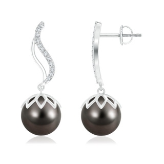 10mm AAA Tahitian Pearl Flame Earrings with Diamonds in White Gold