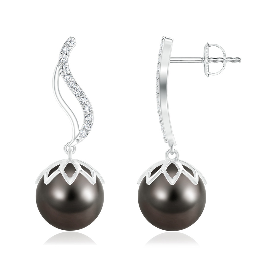 10mm AAA Tahitian Pearl Flame Earrings with Diamonds in White Gold 