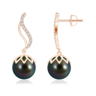 10mm AAAA Tahitian Pearl Flame Earrings with Diamonds in Rose Gold