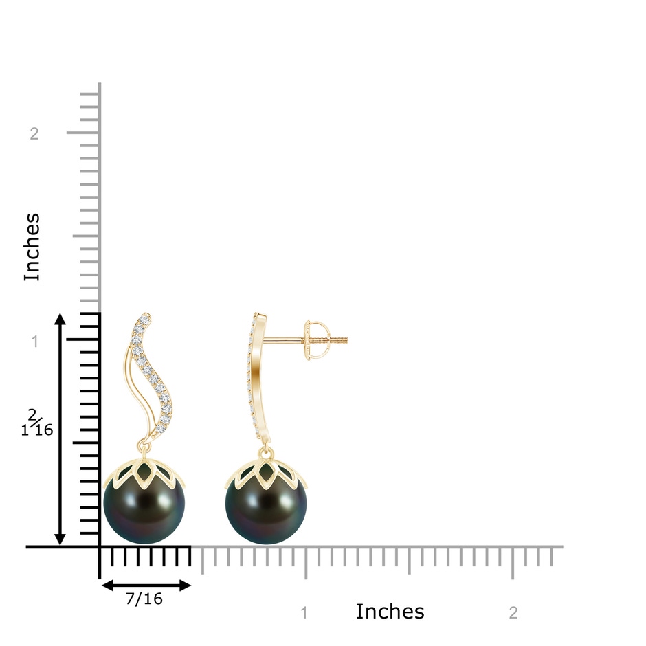 10mm AAAA Tahitian Pearl Flame Earrings with Diamonds in Yellow Gold product image