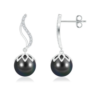 9mm AA Tahitian Pearl Flame Earrings with Diamonds in S999 Silver