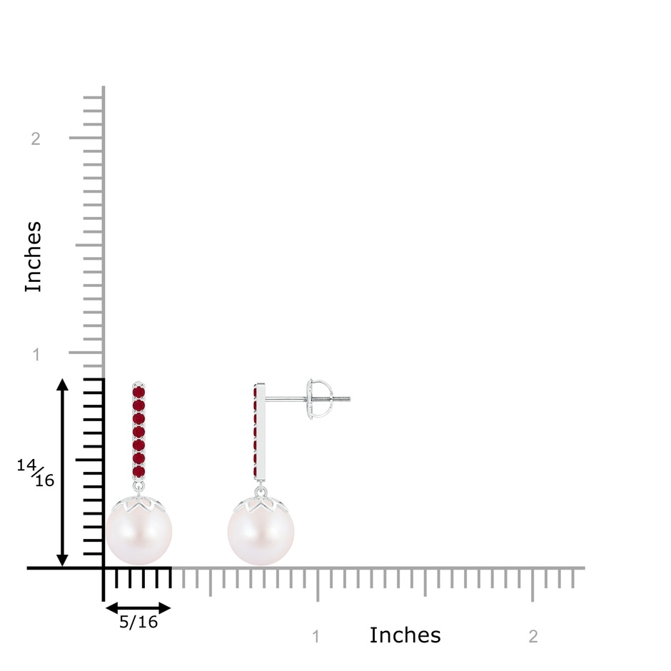 8mm AA Japanese Akoya Pearl and Ruby Bar Drop Earrings in White Gold product image