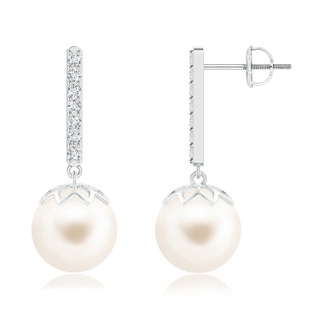 10mm AAA Freshwater Pearl and Diamond Bar Drop Earrings in 9K White Gold