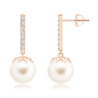 10mm AAA Freshwater Pearl and Diamond Bar Drop Earrings in Rose Gold