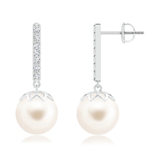 10mm AAA Freshwater Pearl and Diamond Bar Drop Earrings in White Gold