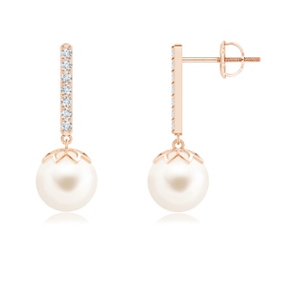 8mm AAA Freshwater Pearl and Diamond Bar Drop Earrings in 9K Rose Gold