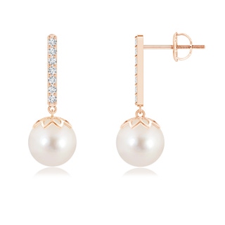 8mm AAAA Freshwater Pearl and Diamond Bar Drop Earrings in 9K Rose Gold