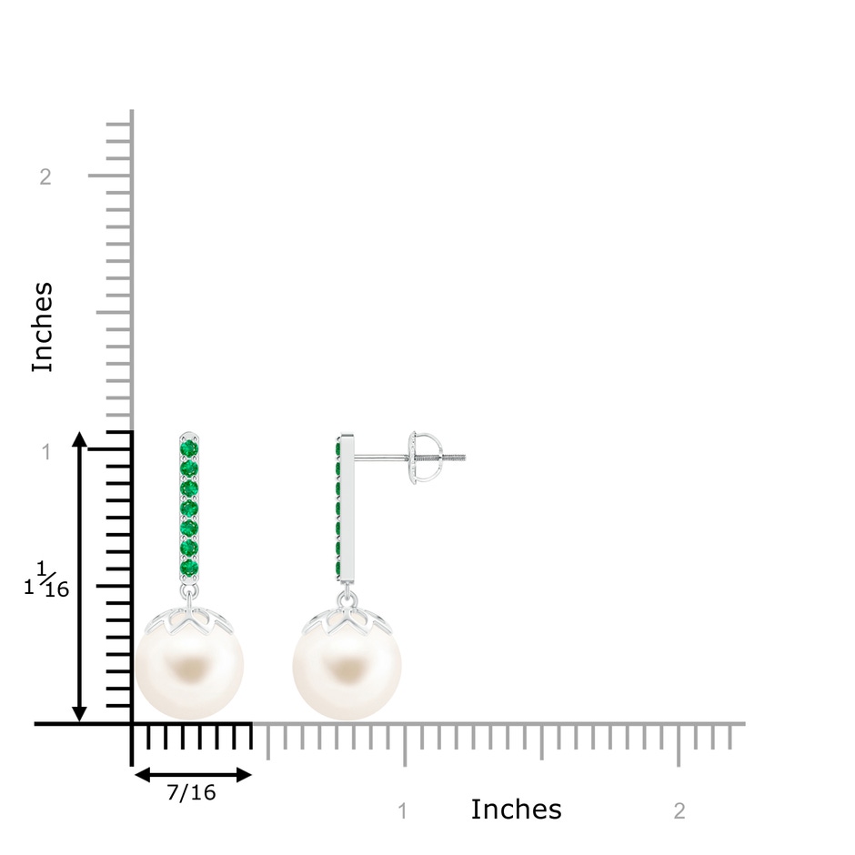 10mm AAA Freshwater Cultured Pearl and Emerald Bar Drop Earrings in White Gold product image