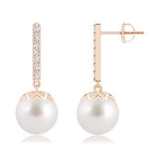 10mm AAA South Sea Pearl and Diamond Bar Drop Earrings in Rose Gold
