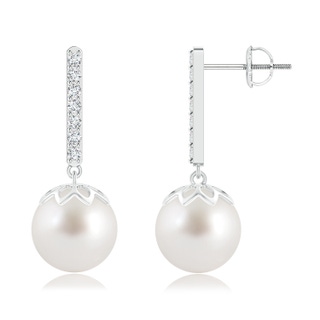 10mm AAA South Sea Pearl and Diamond Bar Drop Earrings in White Gold