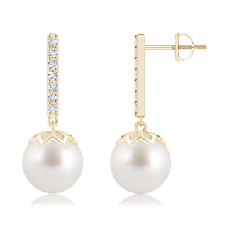 10mm AAA South Sea Pearl and Diamond Bar Drop Earrings in Yellow Gold