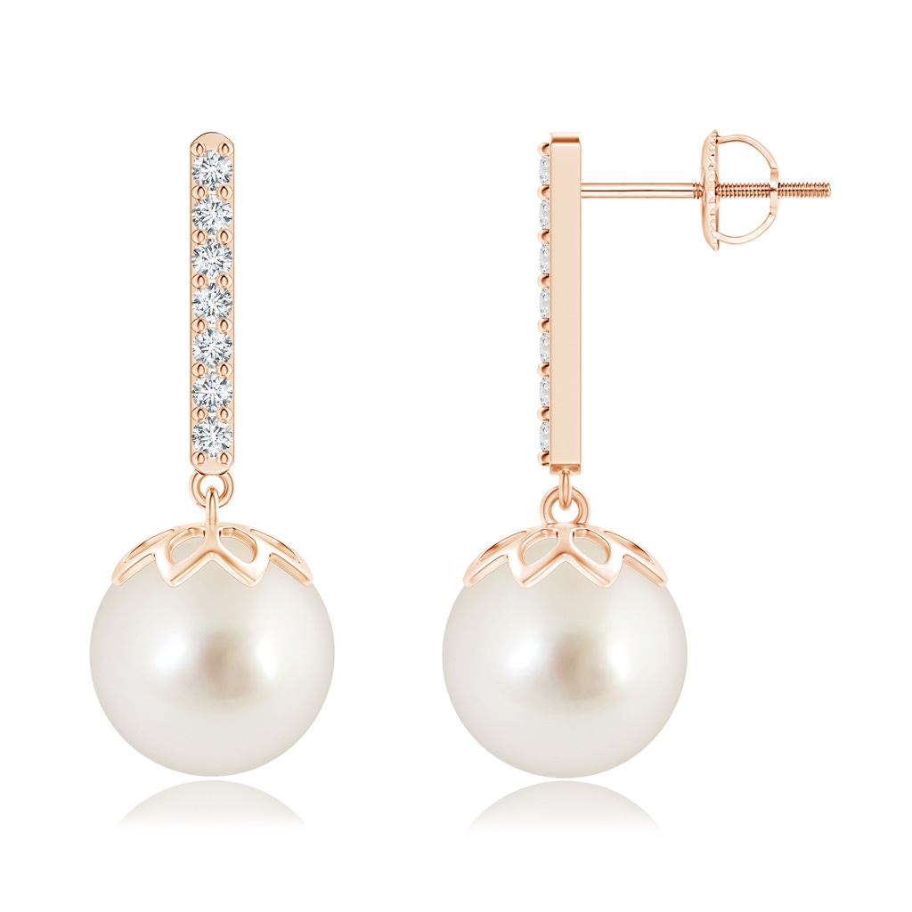 10mm AAAA South Sea Pearl and Diamond Bar Drop Earrings in Rose Gold