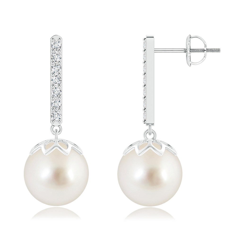 10mm AAAA South Sea Pearl and Diamond Bar Drop Earrings in White Gold