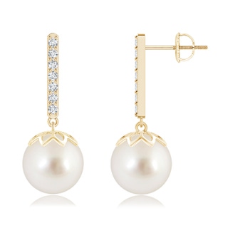 10mm AAAA South Sea Pearl and Diamond Bar Drop Earrings in Yellow Gold