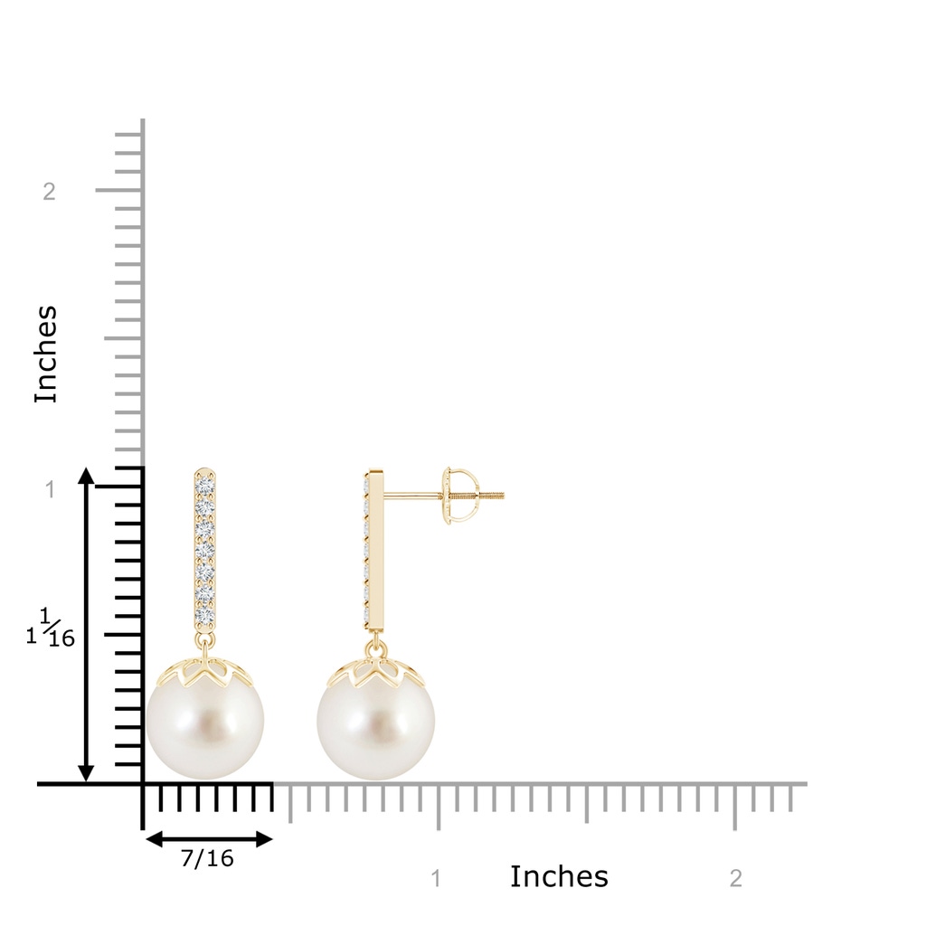 10mm AAAA South Sea Pearl and Diamond Bar Drop Earrings in Yellow Gold Product Image
