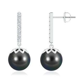 10mm AA Tahitian Cultured Pearl and Diamond Bar Drop Earrings in White Gold