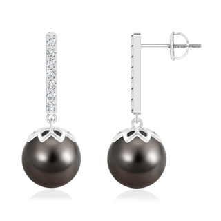 10mm AAA Tahitian Cultured Pearl and Diamond Bar Drop Earrings in White Gold