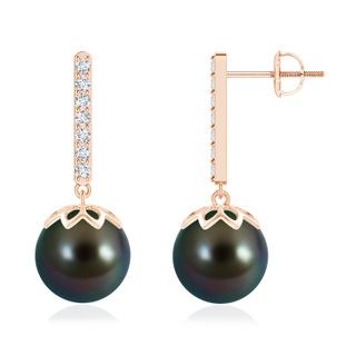 10mm AAAA Tahitian Cultured Pearl and Diamond Bar Drop Earrings in Rose Gold