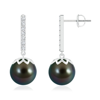 10mm AAAA Tahitian Cultured Pearl and Diamond Bar Drop Earrings in White Gold