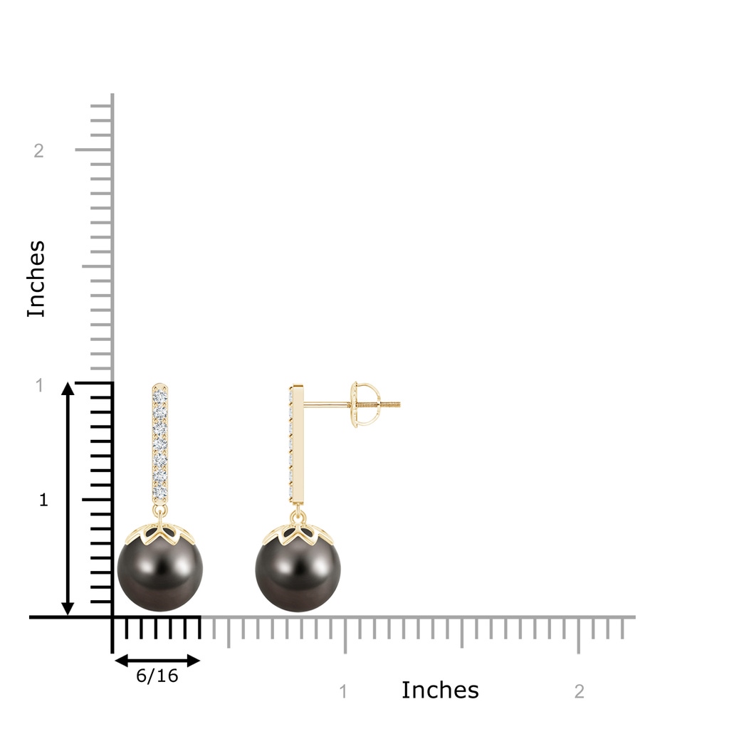 9mm AAA Tahitian Cultured Pearl and Diamond Bar Drop Earrings in Yellow Gold Product Image