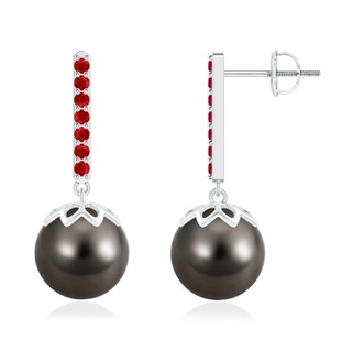 10mm AAA Tahitian Cultured Pearl and Ruby Bar Drop Earrings in White Gold