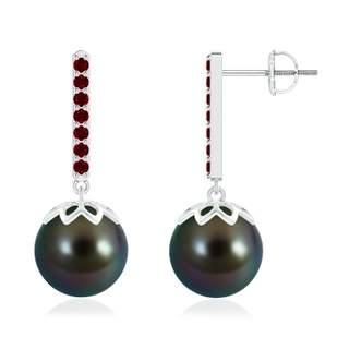 10mm AAAA Tahitian Cultured Pearl and Ruby Bar Drop Earrings in White Gold