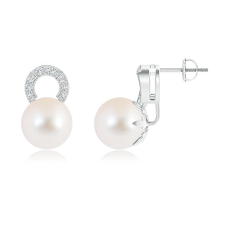 10mm AAA Freshwater Cultured Pearl and Diamond Arc Stud Earrings in White Gold