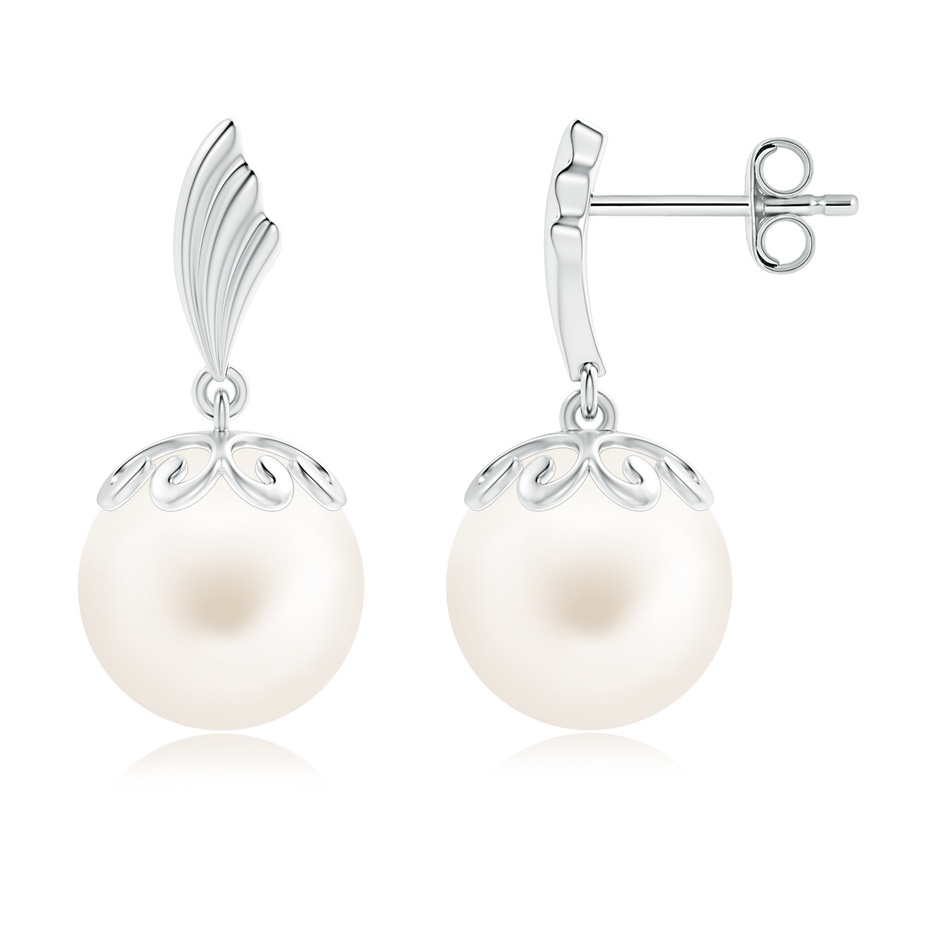 10mm AA Freshwater Pearl Dangle Earrings with Wing Motif in S999 Silver 