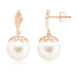 10mm AAA Freshwater Pearl Dangle Earrings with Wing Motif in Rose Gold