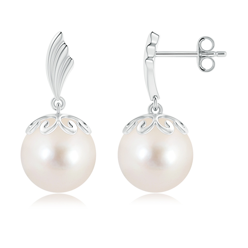 10mm AAAA Freshwater Pearl Dangle Earrings with Wing Motif in S999 Silver