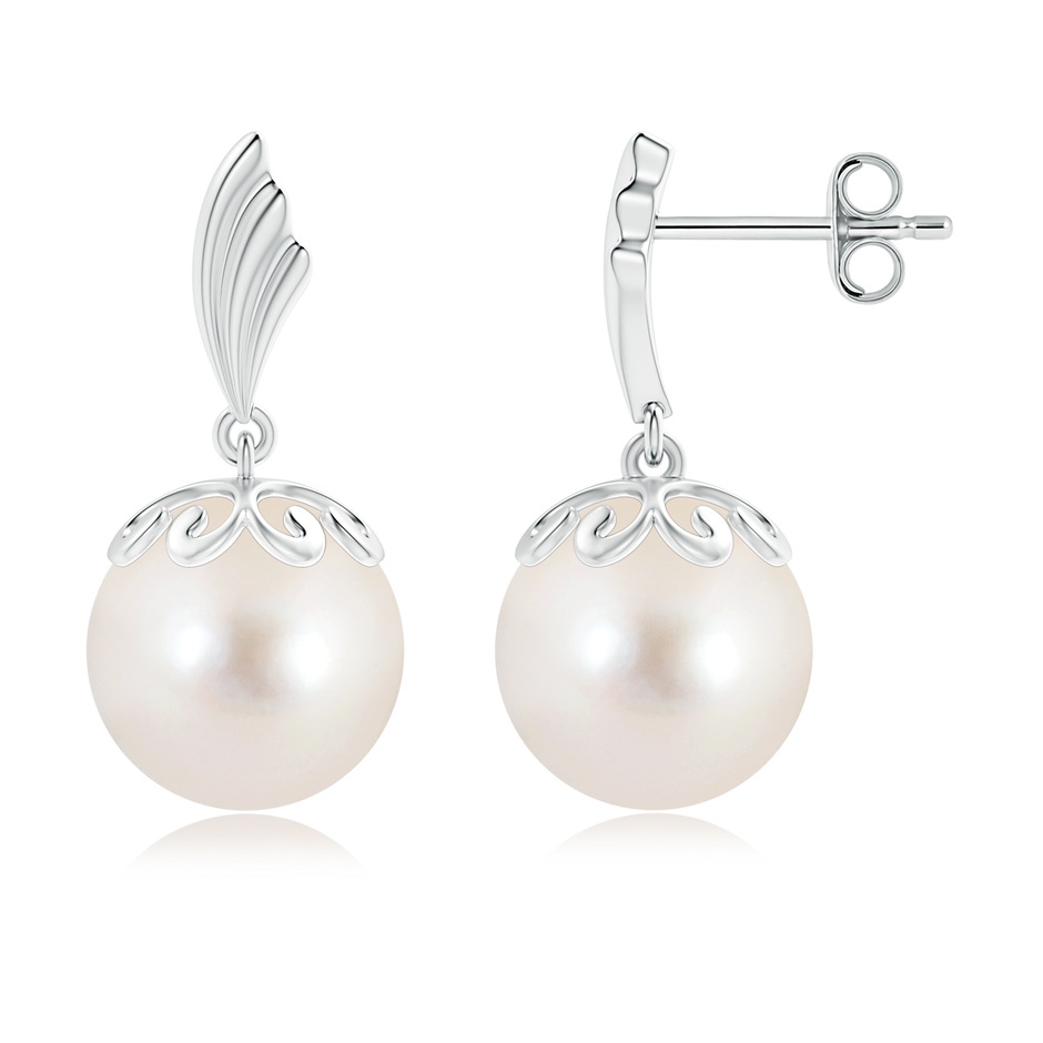 10mm AAAA Freshwater Pearl Dangle Earrings with Wing Motif in S999 Silver 