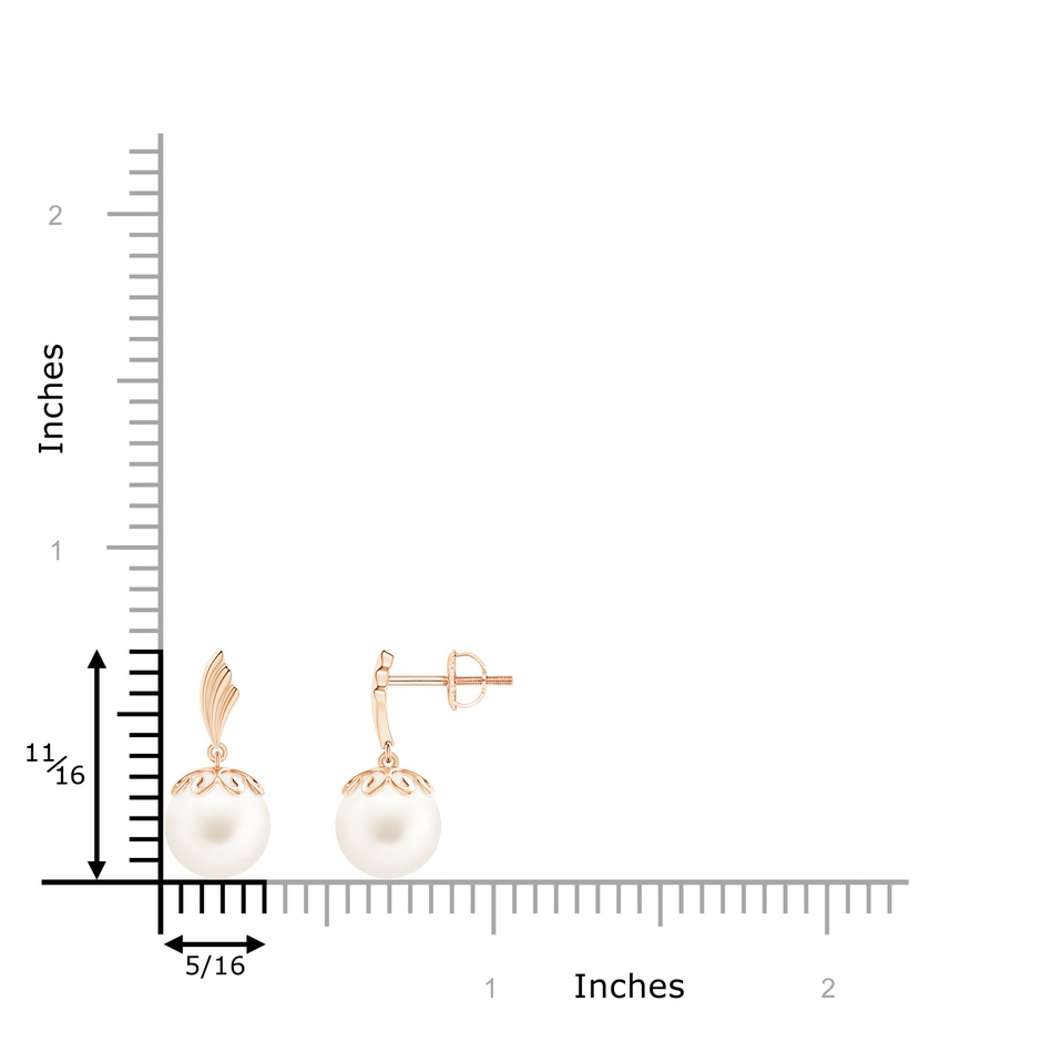 8mm AA Freshwater Pearl Dangle Earrings with Wing Motif in Rose Gold product image