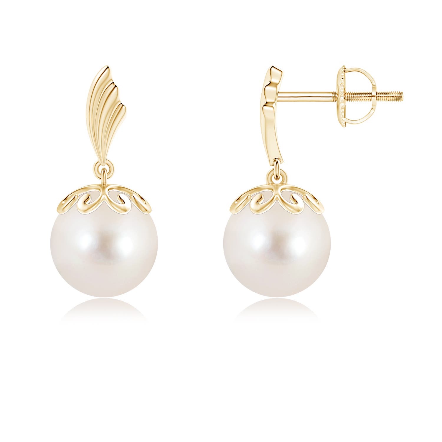 Classic Freshwater Pearl Fish Hook Earrings | Angara Classic Freshwater Pearl Fish Hook Earrings | Angara