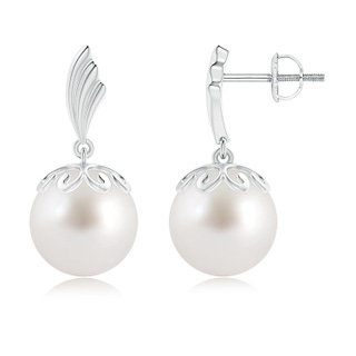 10mm AAA South Sea Cultured Pearl Dangle Earrings with Wing Motif in White Gold