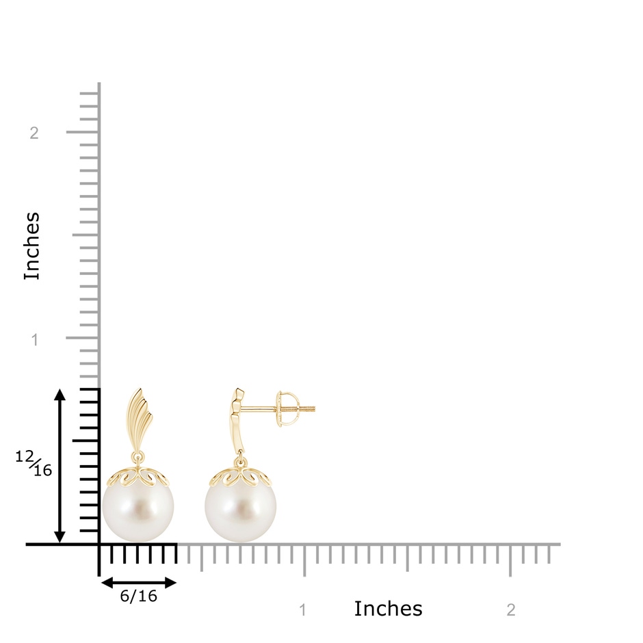 9mm AAAA South Sea Cultured Pearl Dangle Earrings with Wing Motif in Yellow Gold product image