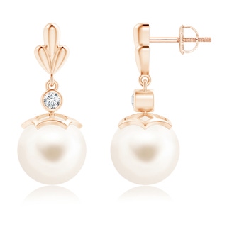 10mm AAA Freshwater Cultured Pearl & Diamond Pear Motif Earrings in Rose Gold