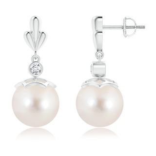 10mm AAAA Freshwater Cultured Pearl & Diamond Pear Motif Earrings in White Gold