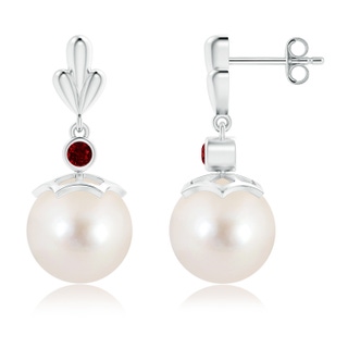 10mm AAAA Freshwater Pearl & Ruby Pear Motif Earrings in S999 Silver