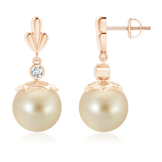 10mm AAA Golden South Sea Cultured Pearl & Diamond Pear Motif Earrings in Rose Gold