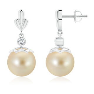 10mm AAA Golden South Sea Cultured Pearl & Diamond Pear Motif Earrings in White Gold