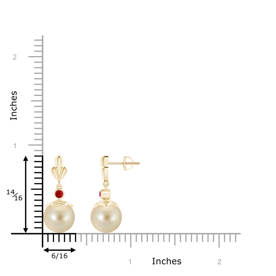 9mm AAA Golden South Sea Cultured Pearl & Ruby Pear Motif Earrings in Yellow Gold product image