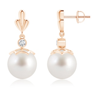 10mm AAA South Sea Cultured Pearl & Diamond Pear Motif Earrings in Rose Gold