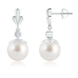 9mm AAA South Sea Cultured Pearl & Diamond Pear Motif Earrings in White Gold