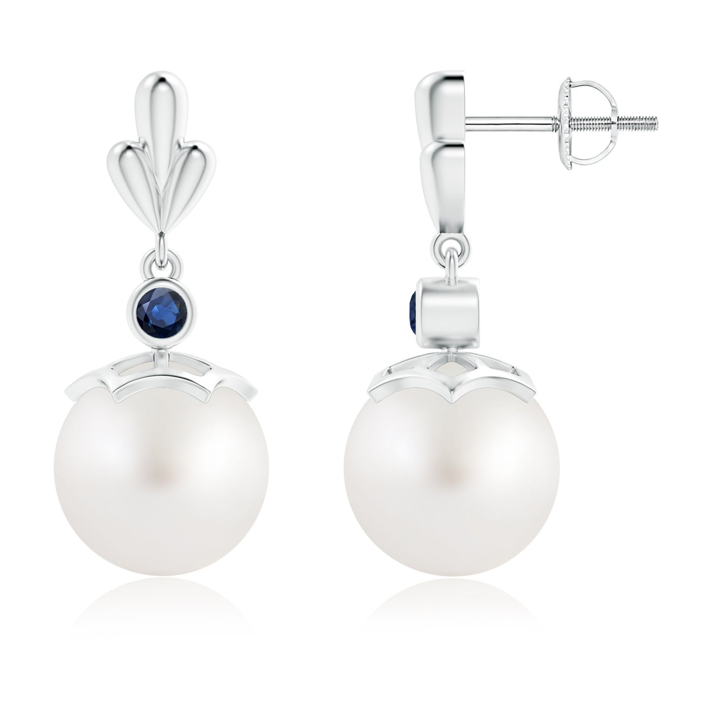 South Sea Cultured Pearl & Sapphire Pear Motif Earrings